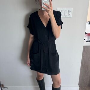 Frank and Oak Black Waist-tie Dress with Front Button Detail. Size XS.
